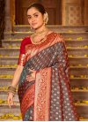 Brown and Red Woven Work Banarasi Silk Designer Traditional Saree - 2