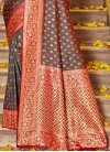 Brown and Red Woven Work Banarasi Silk Designer Traditional Saree - 3