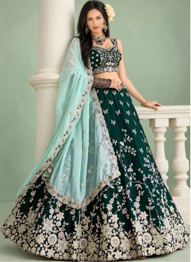 Rangoli Silk Designer Lehenga Choli with Embroidered Work for Festival in Bottle Green