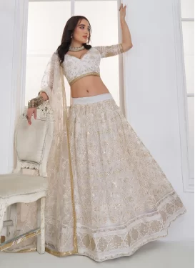 Off White Net Embroidered Work Trendy Lehenga Choli for Women