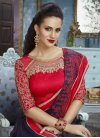 Navy Blue and Red Satin Silk Trendy Classic Saree - 2