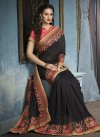 Black and Salmon Embroidered Work Faux Georgette Designer Contemporary Saree - 1