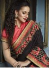 Black and Salmon Embroidered Work Faux Georgette Designer Contemporary Saree - 2