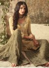 Faux Georgette Cream and Olive Embroidered Work Sharara Salwar Suit - 1