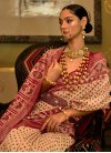 Patola Silk Beige and Red Print Work Traditional Designer Saree - 1