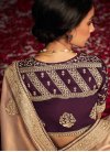 Embroidered Work Beige and Purple Designer Contemporary Style Saree - 1