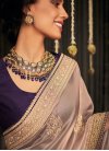 Fancy Fabric Beige and Purple Embroidered Work Designer Contemporary Saree - 1