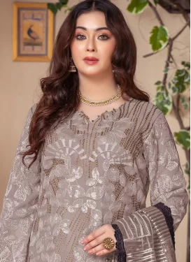 Embroidered Work Pakistani Suit For Festival in Grey