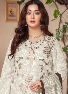 Off White Chiffon Pakistani Suit with Embroidered Work for Ceremonial