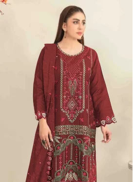 Silk Blend Pakistani Suit in Rust with Embroidered Work for Women