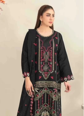 Silk Blend Pakistani Suit with Embroidered Work in Black