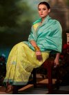 Embroidered Work Sea Green and Yellow Traditional Saree - 1