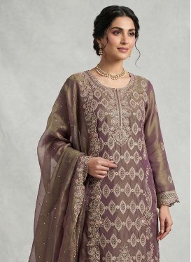 Embroidered Work Silk Blend Pakistani Suit in Brown for Women
