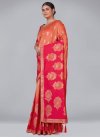 Coral and Rose Pink Woven Work Contemporary Style Saree - 1