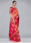 Coral and Rose Pink Woven Work Contemporary Style Saree - 2