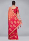 Coral and Rose Pink Woven Work Contemporary Style Saree - 3