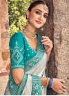 Silver Color and Teal Contemporary Style Saree - 1