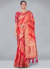 Banarasi Silk Coral and Rose Pink Designer Contemporary Saree For Ceremonial - 3