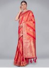 Banarasi Silk Coral and Rose Pink Designer Contemporary Saree For Ceremonial - 1
