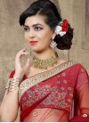 Chic Embroidered Work Net Beige and Red A Line Lehenga Choli For Festival - 2