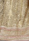 Chic Embroidered Work Net Beige and Red A Line Lehenga Choli For Festival - 1