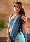 Navy Blue and Turquoise Thread Work Designer Traditional Saree - 1