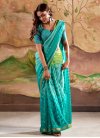 Mint Green and Turquoise Thread Work Designer Contemporary Saree - 1