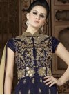 Cream and Navy Blue Silk Designer Kameez Style Lehenga Choli For Ceremonial - 1