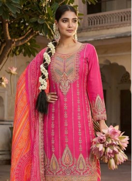 Rose Pink Chinon Punjabi Salwar Suit with Embroidered Work for Festival