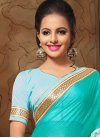 Sweetest Embroidered Work Off White and Turquoise Classic Saree - 1