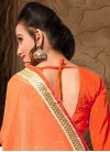 Lavish Faux Chiffon Beige and Orange Embroidered Work Trendy Saree - 2