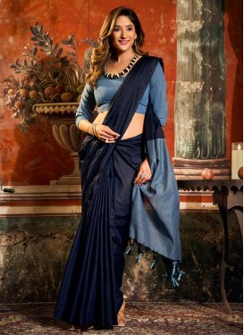 Light Blue and Navy Blue Cotton Woven Work Classic Saree for Women