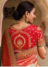 Dola Silk Grey and Red Embroidered Work Traditional Saree - 2