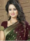 Lovely Maroon and Olive Resham Work Trendy Saree - 1