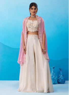 Viscose Beads Work Palazzo Suit in Off White