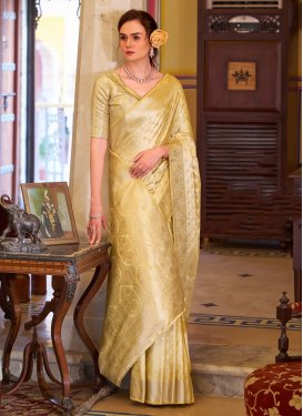 Satin Silk Trendy Saree with Woven Work in Gold for Party