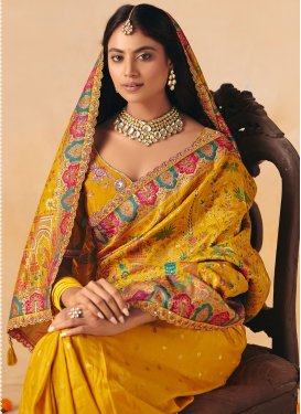 Dola Silk Traditional Saree with Embroidered Work for Women in Mustard