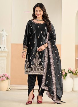 Embroidered Work Punjabi Salwar Suit For Festival in Black