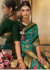 Bottle Green and Turquoise Print Work Designer Contemporary Style Saree - 1
