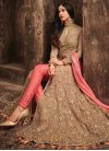 Beige and Salmon Embroidered Work Pant Style Classic Salwar Suit - 1