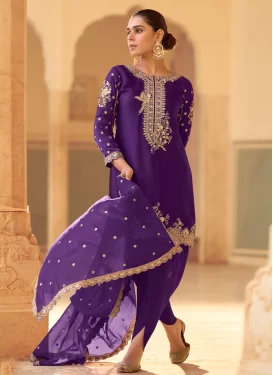 Embroidered Work Readymade Salwar Suit For Festival in Purple