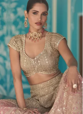 Embroidered Work Georgette Palazzo Suit in Beige and Pink for Women