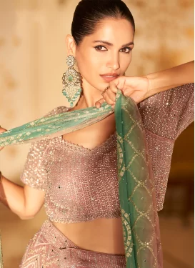 Embroidered Work Palazzo Suit For Festival in Green and Salmon