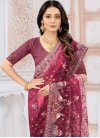 Burgundy and Pink Net Traditional Saree - 1