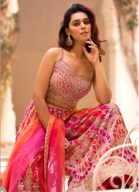 Embroidered Work Chinon Palazzo Suit in Orange and Rose Pink for Women