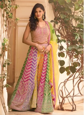 Chinon Palazzo Suit with Embroidered Work in Multi Colour