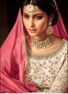Embroidered Work Off White and Rose Pink Faux Georgette Kameez Style Lehenga Choli - 1