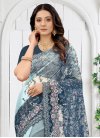 Light Blue and Teal Embroidered Work Designer Contemporary Saree - 1