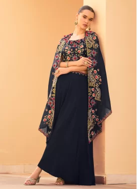 Chinon Palazzo Suit with Embroidered Work for Festival in Black