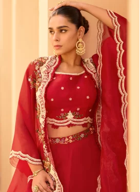 Chinon Palazzo Suit with Beads Work for Women in Red
